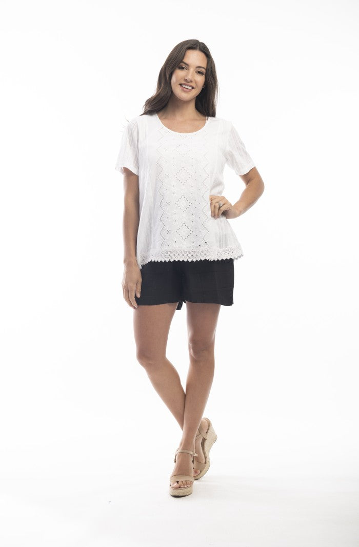 ORIENTIQUE - Essentials Top Broderie | White